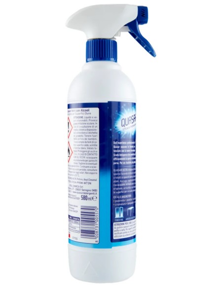 Quasar Vetri Con Alcool - Detergente Spray 580ml - Senza Aloni - Igienizza